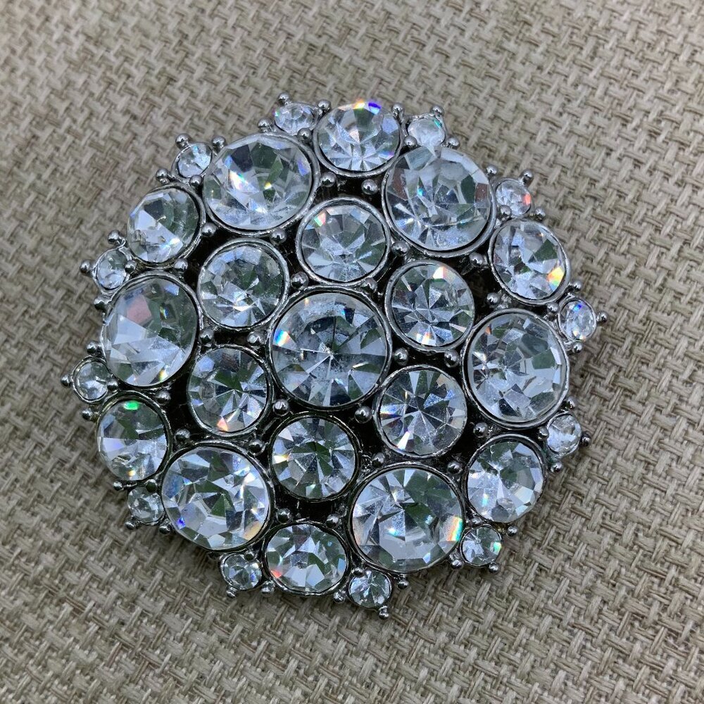 Monet Vintage Sparkly Rhinestone Silver Tone Brooch Pin
